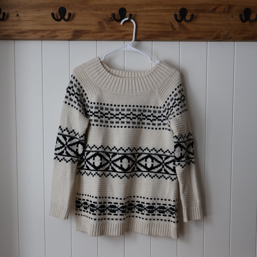 Vintage Ralph Lauren Chaps Cream and Black Fair Isle Knit Sweater Women’s S